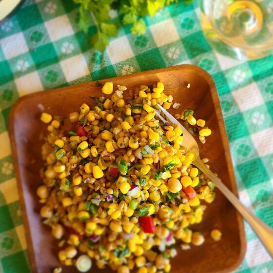 Chilled Corn and Farro Salad with Cilantro Lime Dressing