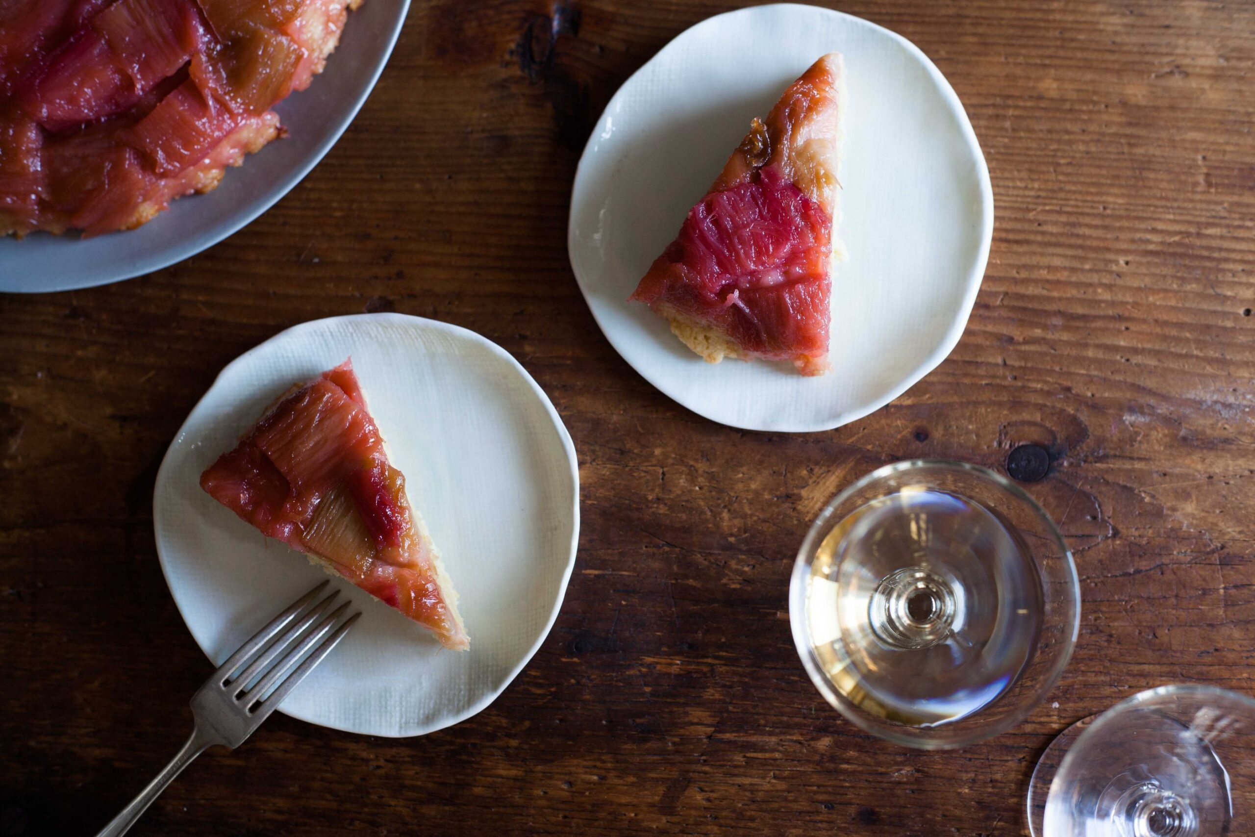 rhubarb upside down cake, emmer flour cake
