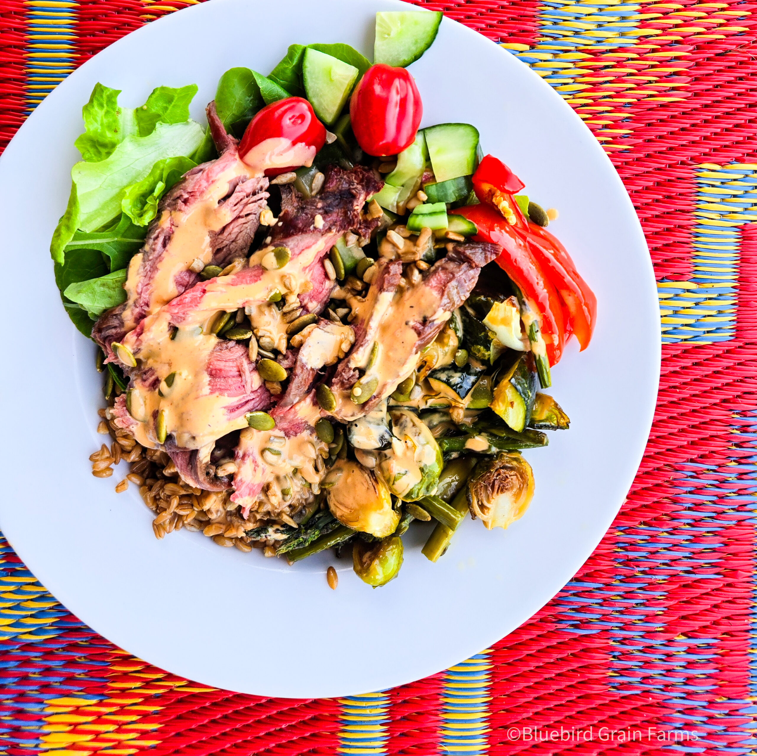 Flank Steak and Southwest Farro Salad, Best Fathers day meal, high protein Salad