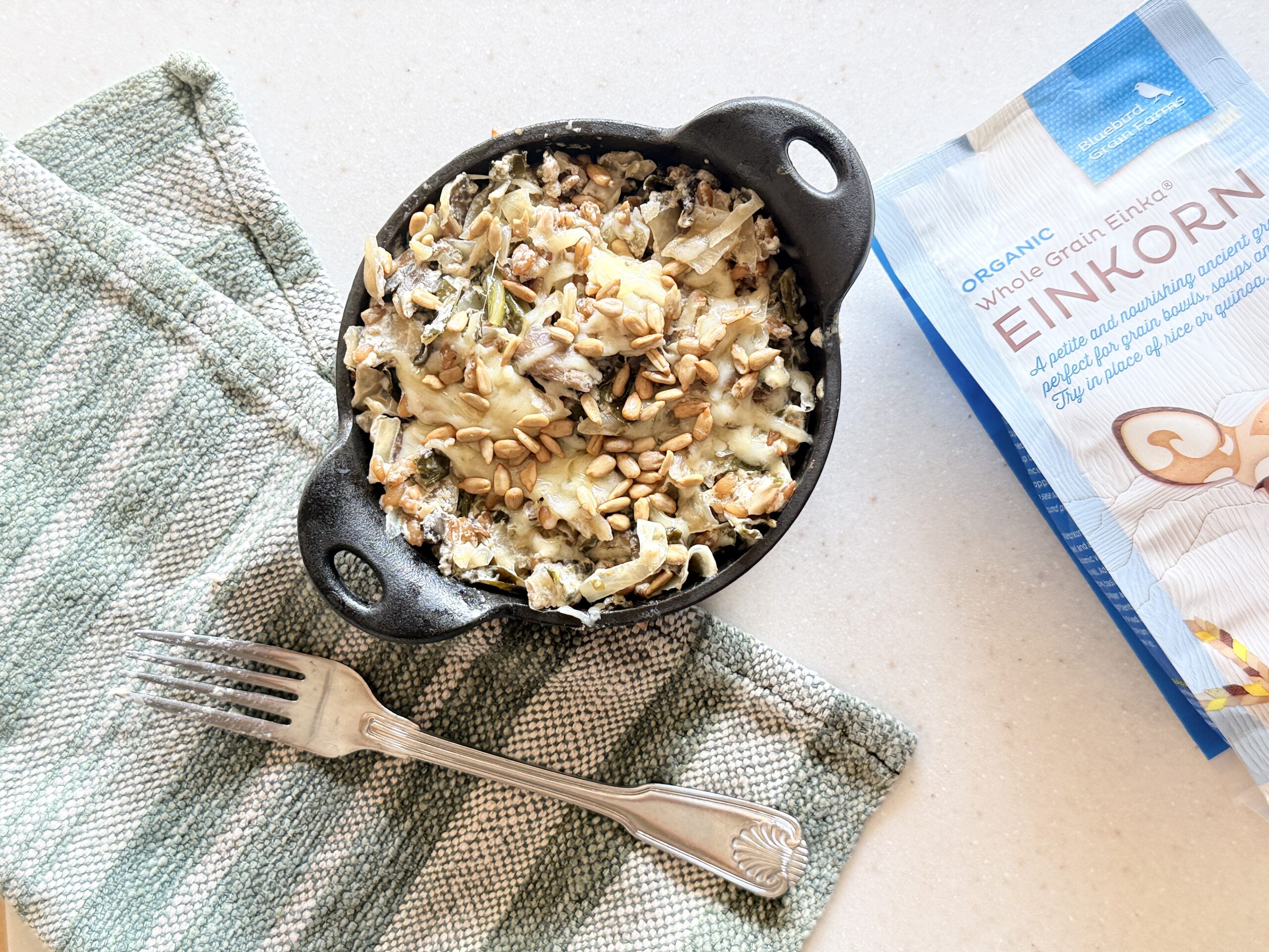 Einkorn Dinner, Casserole with whole grains, Cheesy Einkorn Dish, Cheesy Einkorn bake.
